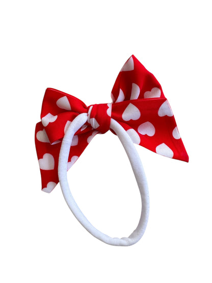 Red and White Hearts Hair Bows - Valentine's Day Hair Bows for Girls