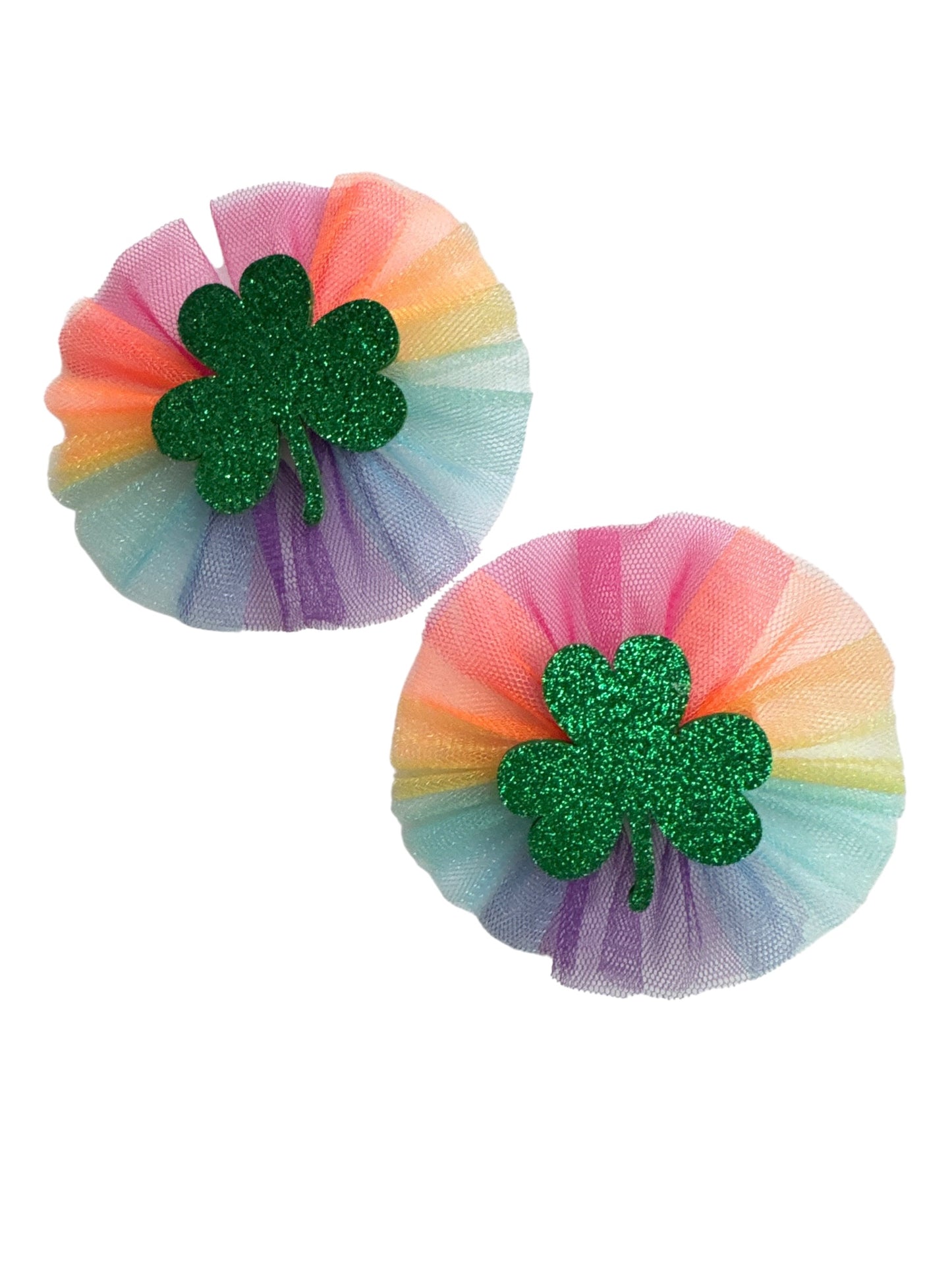 St. Patrick's Day Rainbow Shamrock Hair Bow - Tulle Alligator Clip