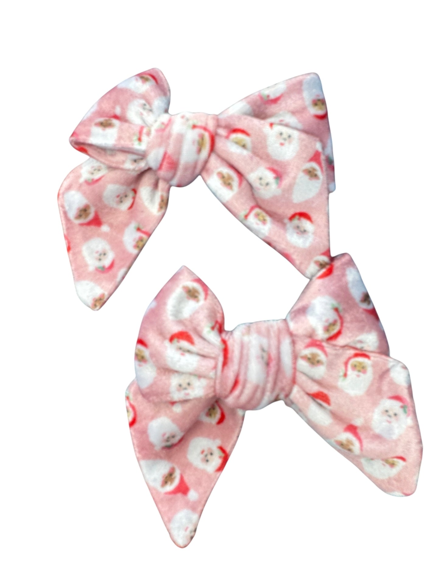 Pink Velvet Santa Hair Bows - Christmas Holiday Clips & Headbands