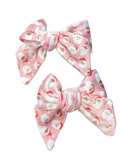 Pink Velvet Santa Hair Bows - Christmas Holiday Clips & Headbands