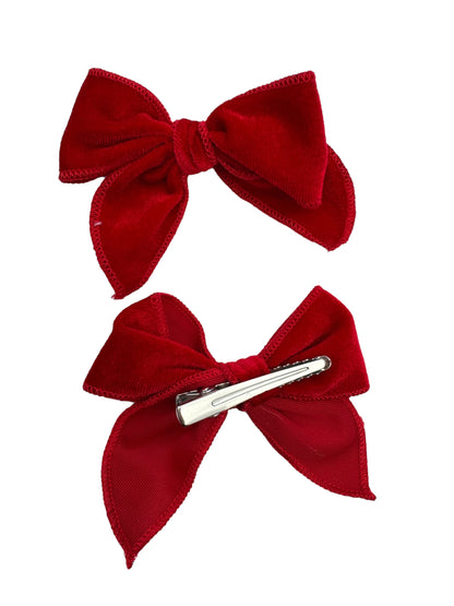 Velvet Pigtail Sets - Red & White Small Sailor Bows