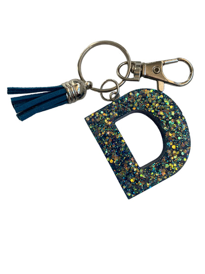 Blue Glitter Resin Letter Keychains