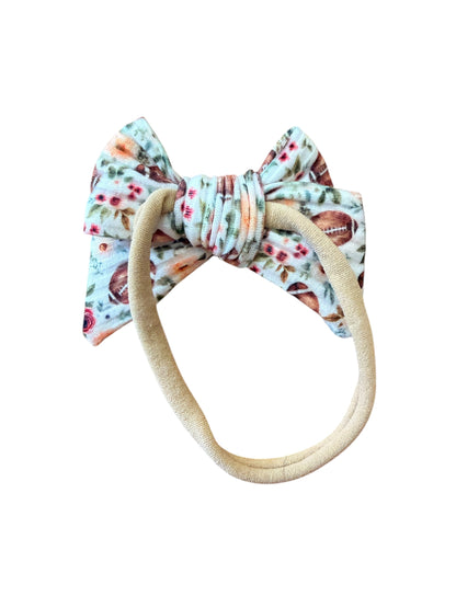 Cream Floral Football Hair Bows on Clip