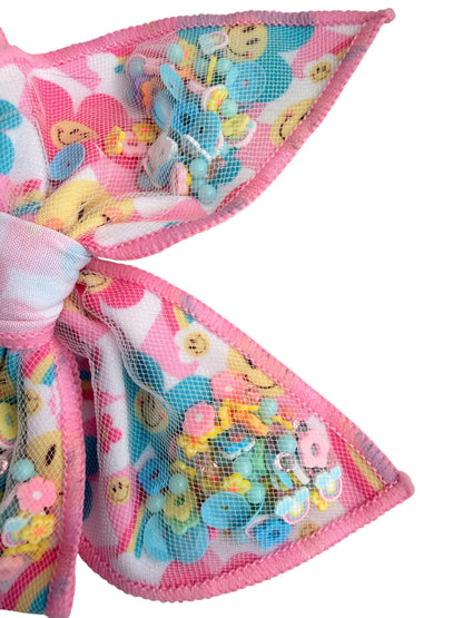 Smiling Daisy Shaker Hair Bow – Floral Confetti Alligator Clip for Girls