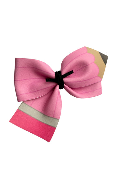 Colorful Crayon Faux Leather Hair Bow Clip for Girls – Back to School Hair Accessory