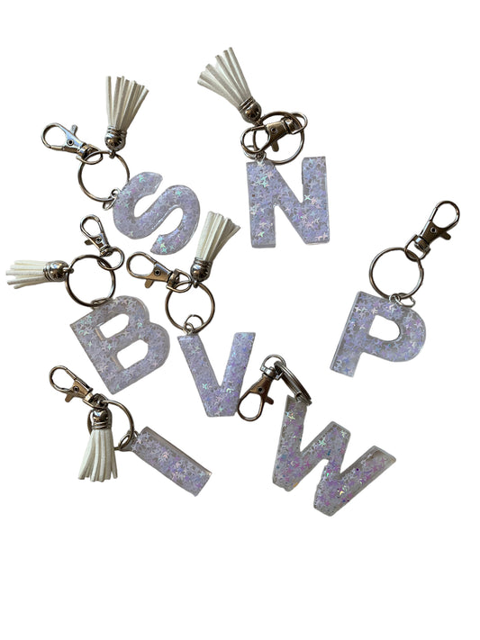 White Stars Resin Letter Keychains