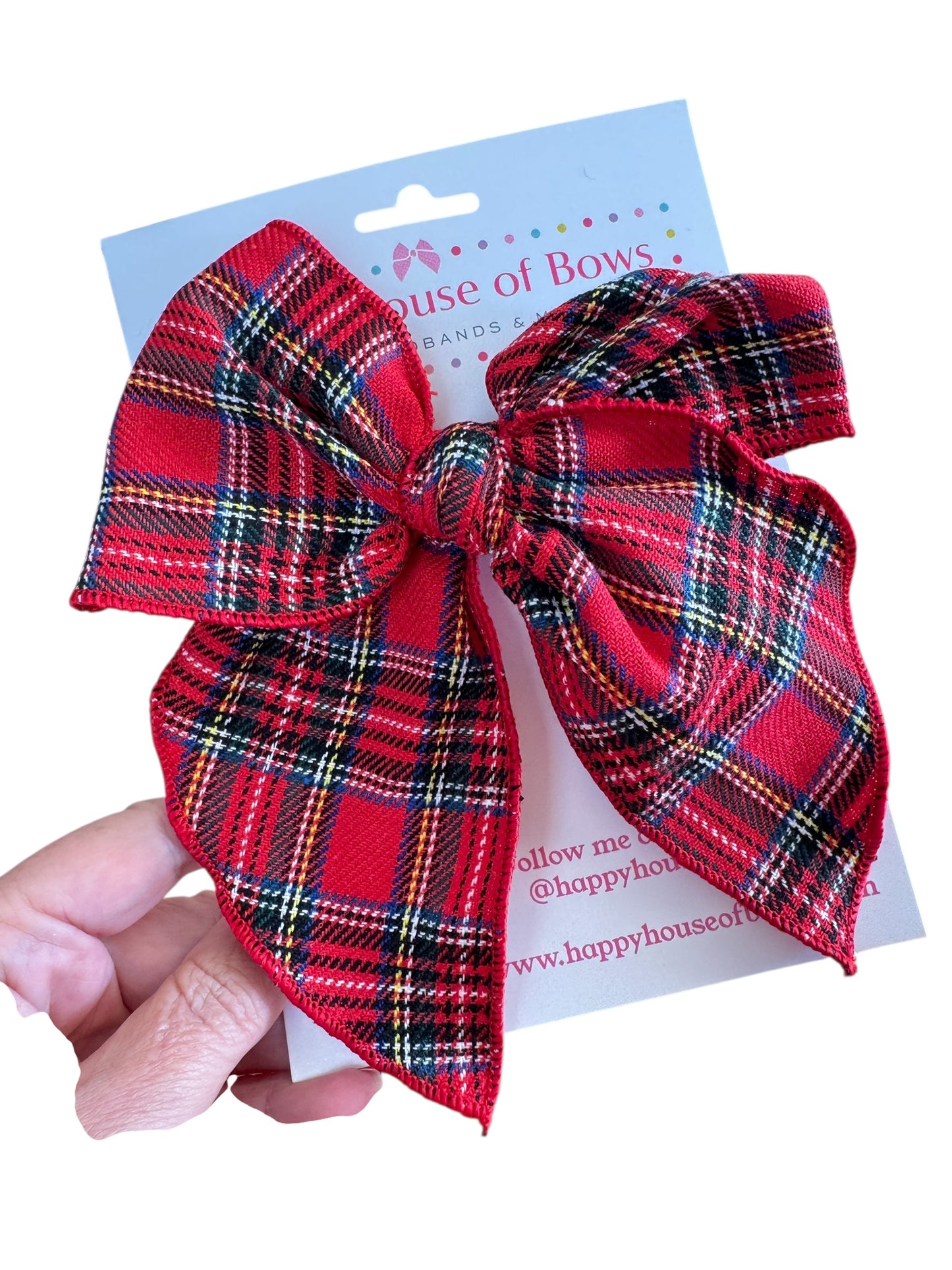 Holiday Red Flannel Hair Bow - Red Plaid Christmas Bow for Girls