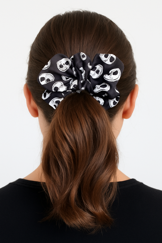 Jack Skeleton Scrunchie – Black & White Nightmare Christmas Hair Accessory