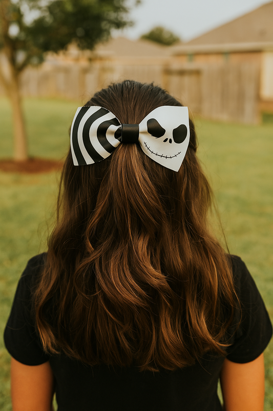Jack Skeleton Faux Leather Hair Bows for Girls | Halloween Hair Accessories
