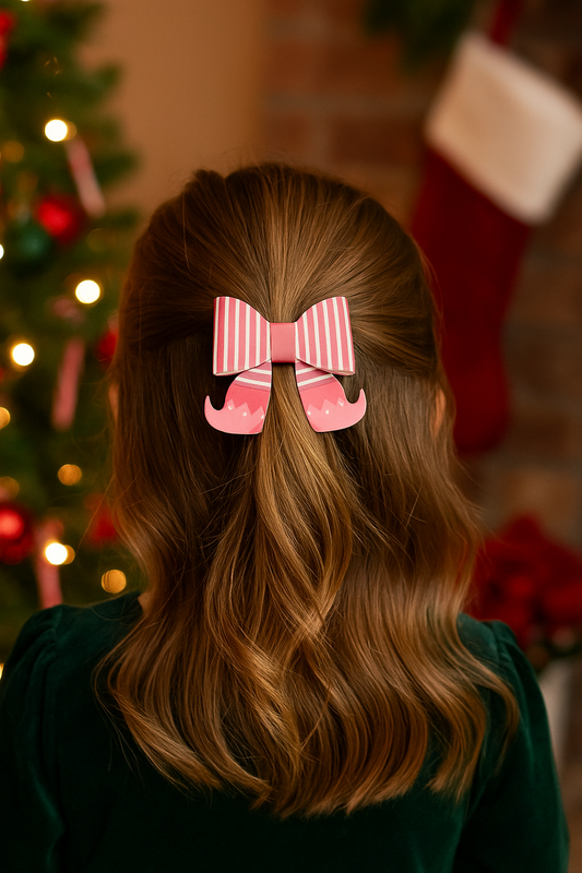 Faux Leather Mini Christmas Hair Clips - Santa & Elf Bows