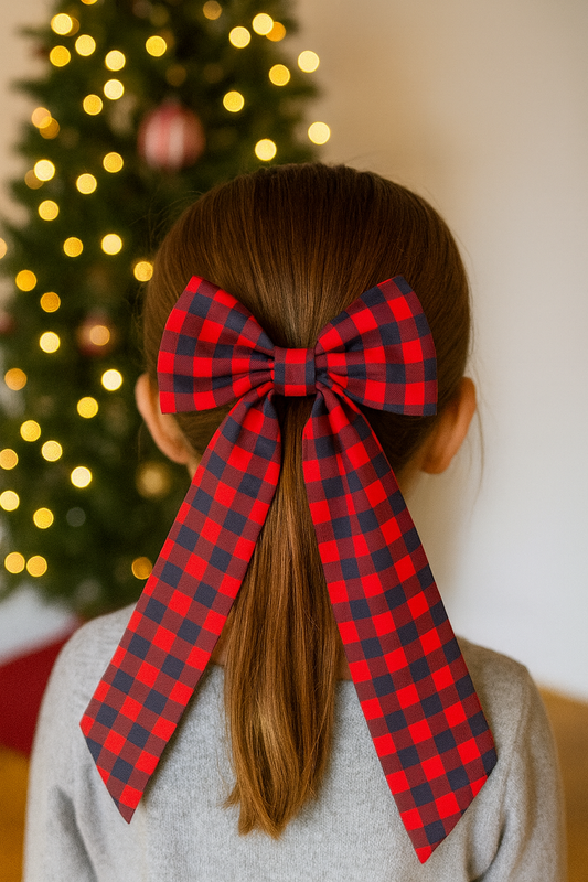 Red Buffalo Plaid Hair Bows - Christmas Holiday Hair Accessories