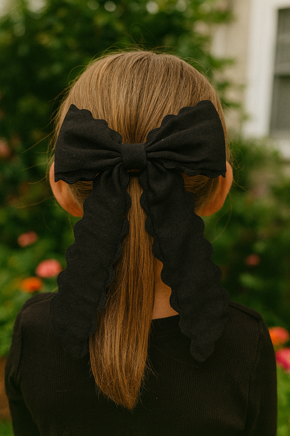 Scalloped Edge Fabric Hair Bows – Large Boutique Style Bow for Girls