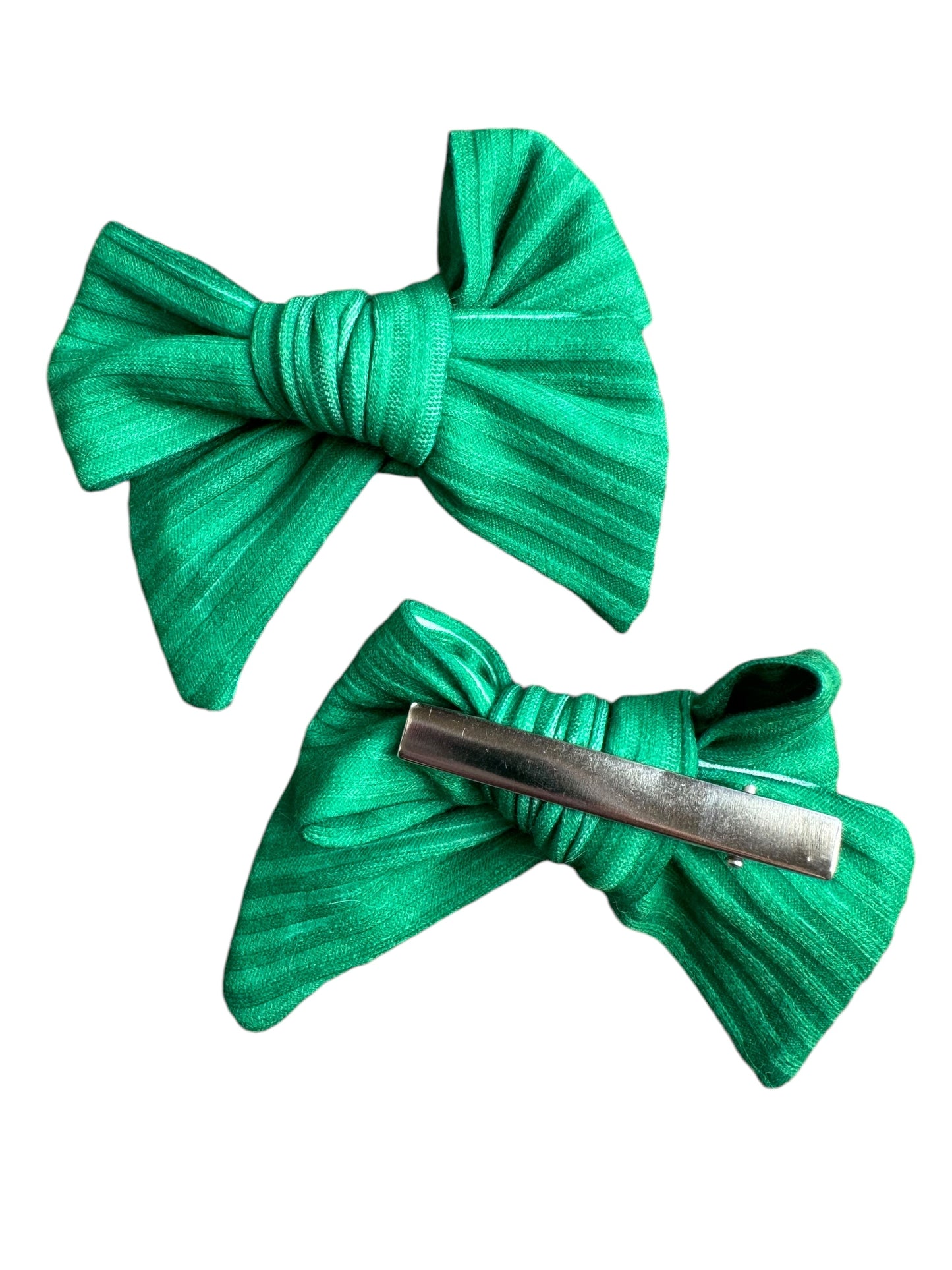 Green Fabric Hair Bows