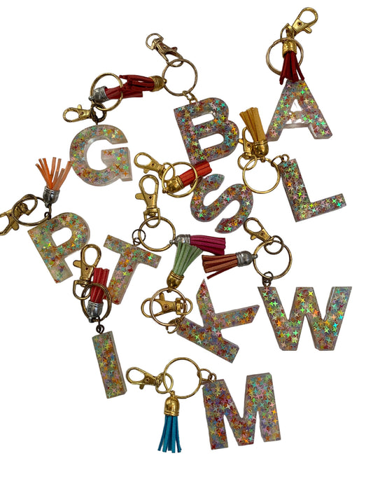 Rainbow Stars Resin Letter Keychains