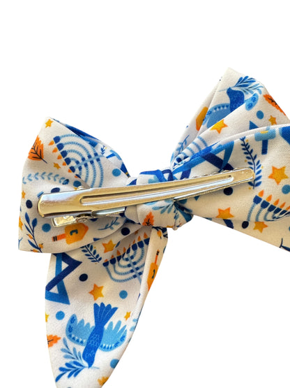 Hanukkah Hair Bows - White Holiday Accessories