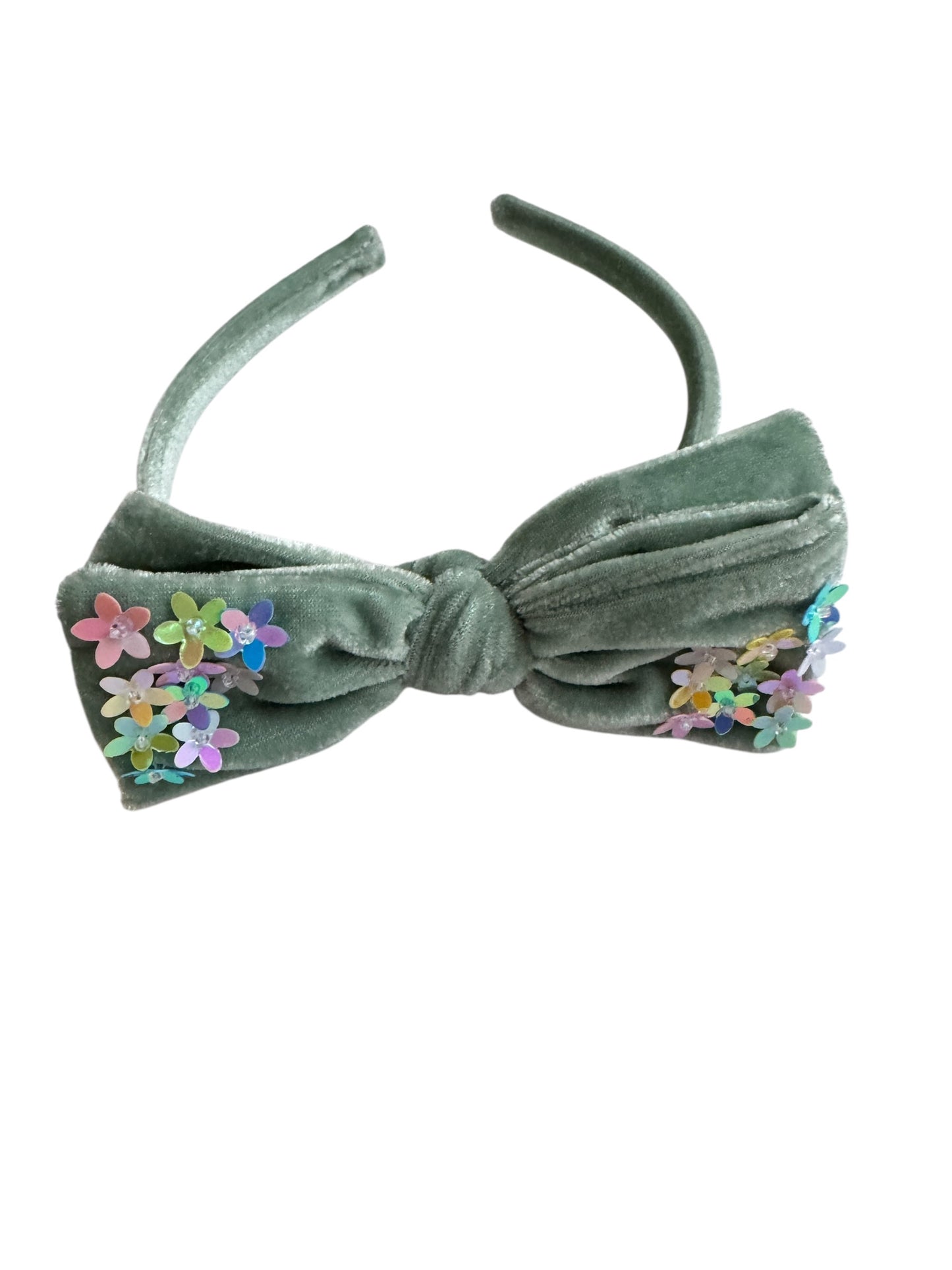 Velvet Bow Headband with Sequin Flowers - Girls & Women Hair Accessory
