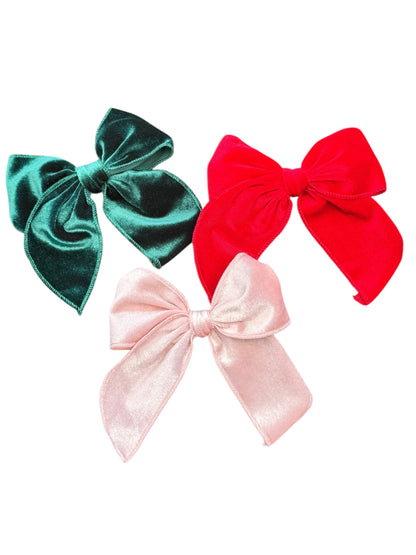 Velvet Holiday Hair Bows - Christmas Bows with Alligator Clip in Red, Green, or Pink
