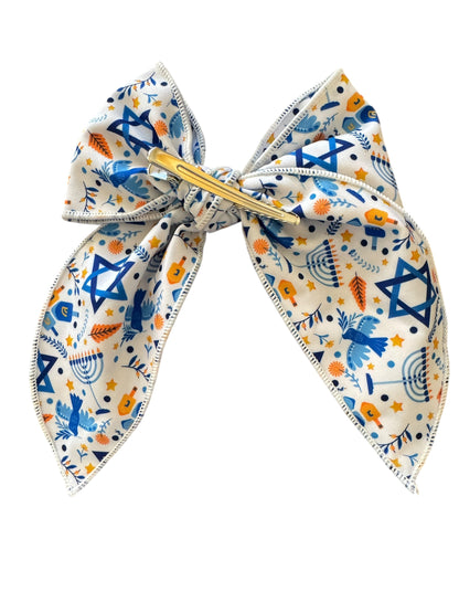 Hanukkah Hair Bows - White Holiday Accessories