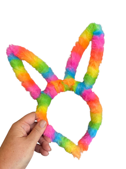 Easter Bunny Ear Headband - Fuzzy Striped Headband for Girls & Kids