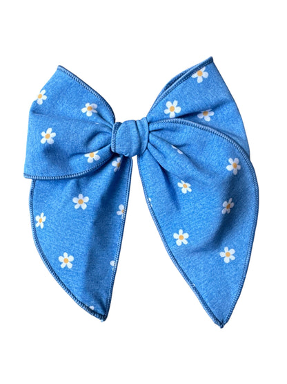 Denim Daisy Hair Bows for Girls – Large Floral Bows with Alligator Clip