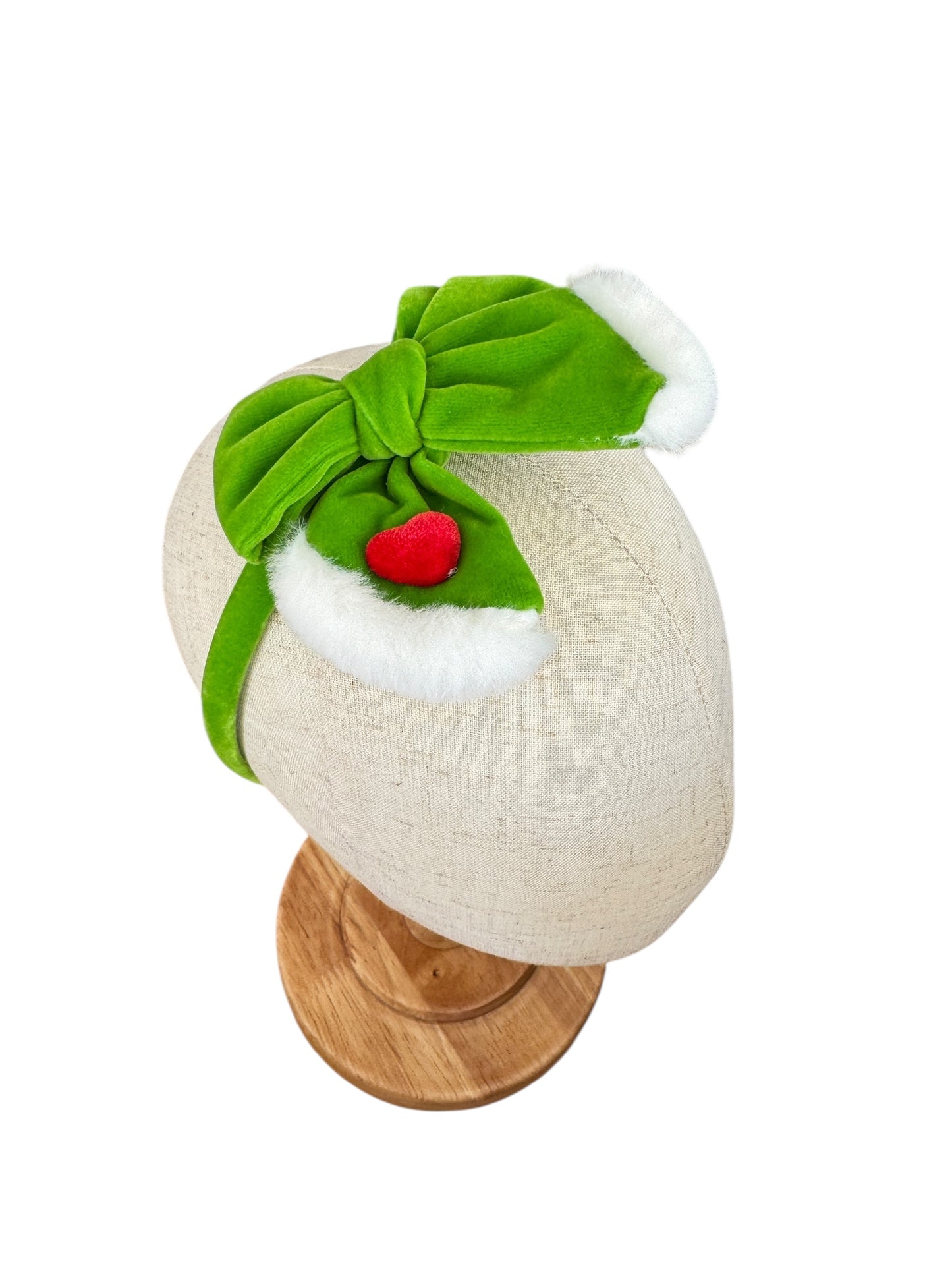 Grinch Headband- Grinch Green & Red Heart Headband
