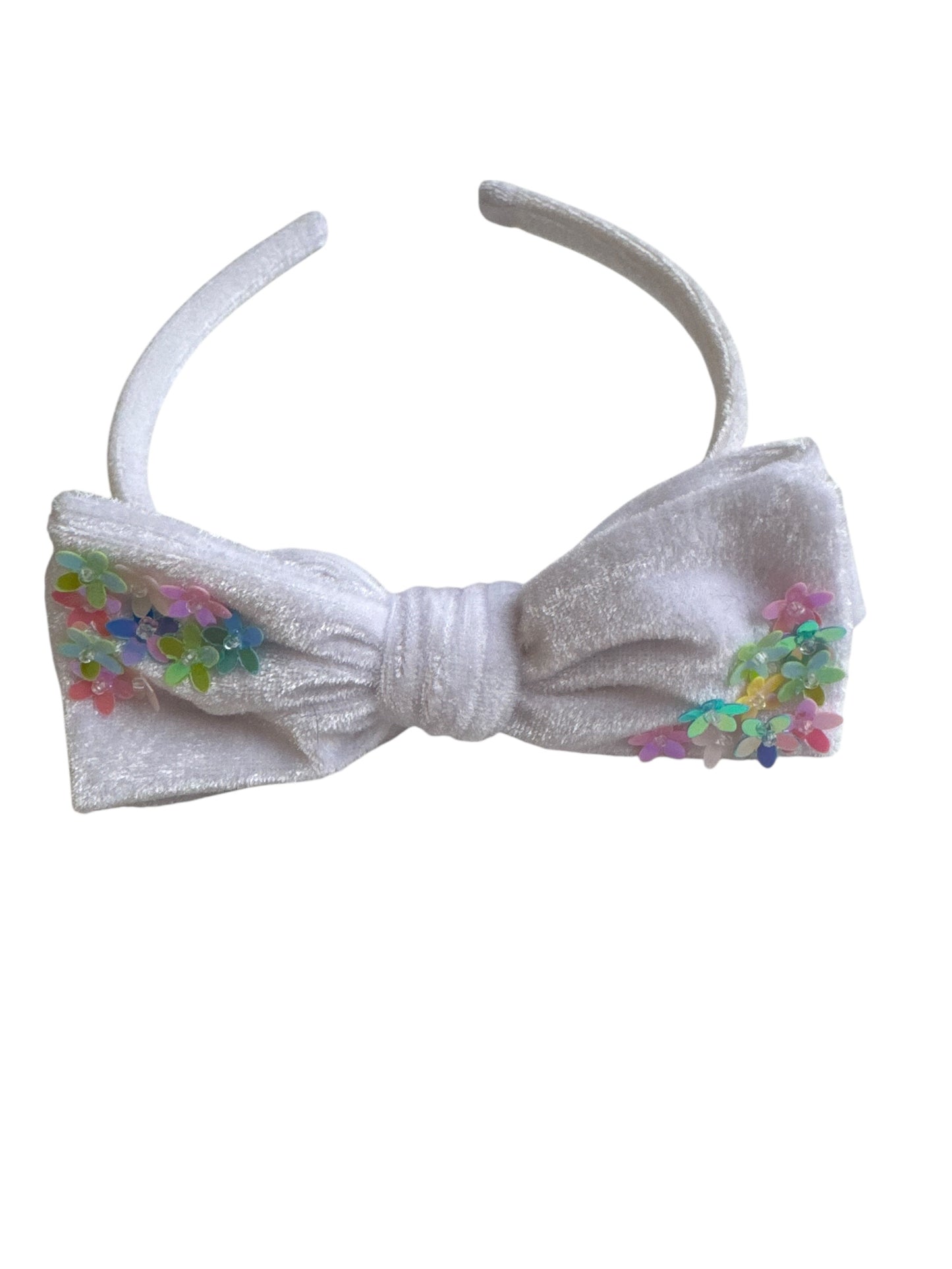 Velvet Bow Headband with Sequin Flowers - Girls & Women Hair Accessory