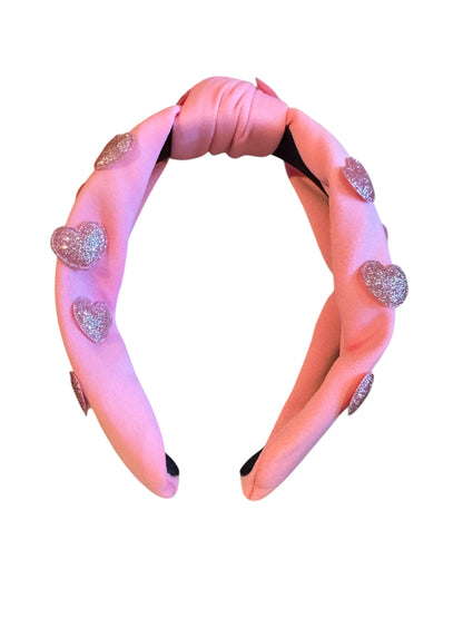 Glitter Hearts Tie Knot Headband - Valentine's Day Headband for Girls