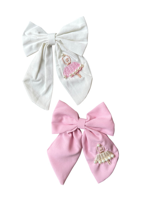 Pearl Ballet Hair Bows for Girls | Ballerina Alligator Clip Bow