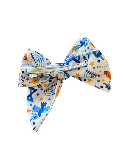 Hanukkah Hair Bows - White Holiday Accessories