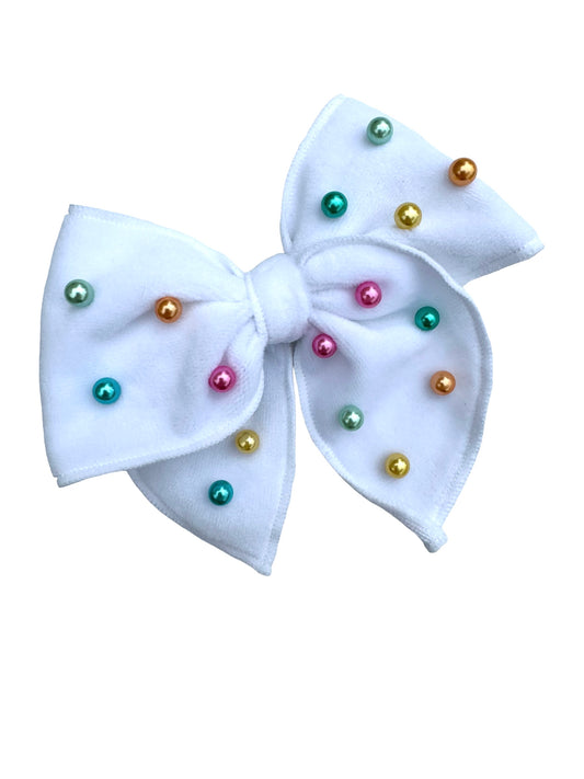 *White Velvet and Pearl Hair Bows