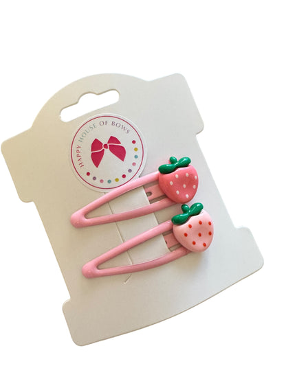 Strawberry Hair Clips for Toddlers - Pink Snap Clips for Baby Girls