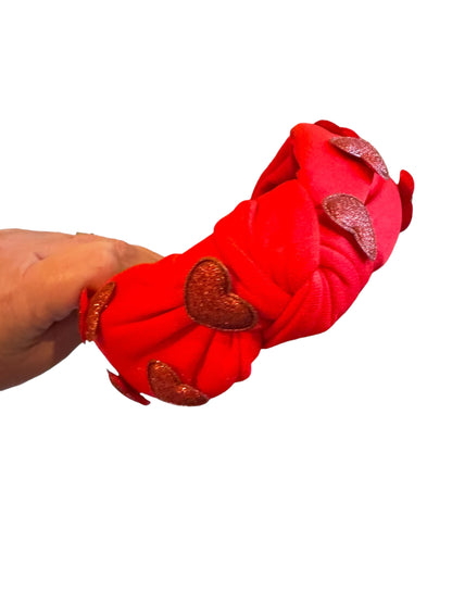 Glitter Hearts Tie Knot Headband - Valentine's Day Headband for Girls
