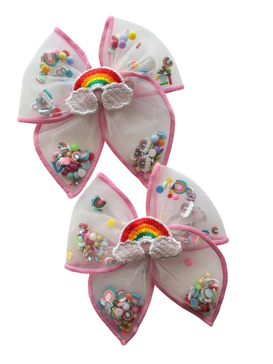 Spring Rainbow Shaker Hair Bow for Girls - Floral Confetti Alligator Clip