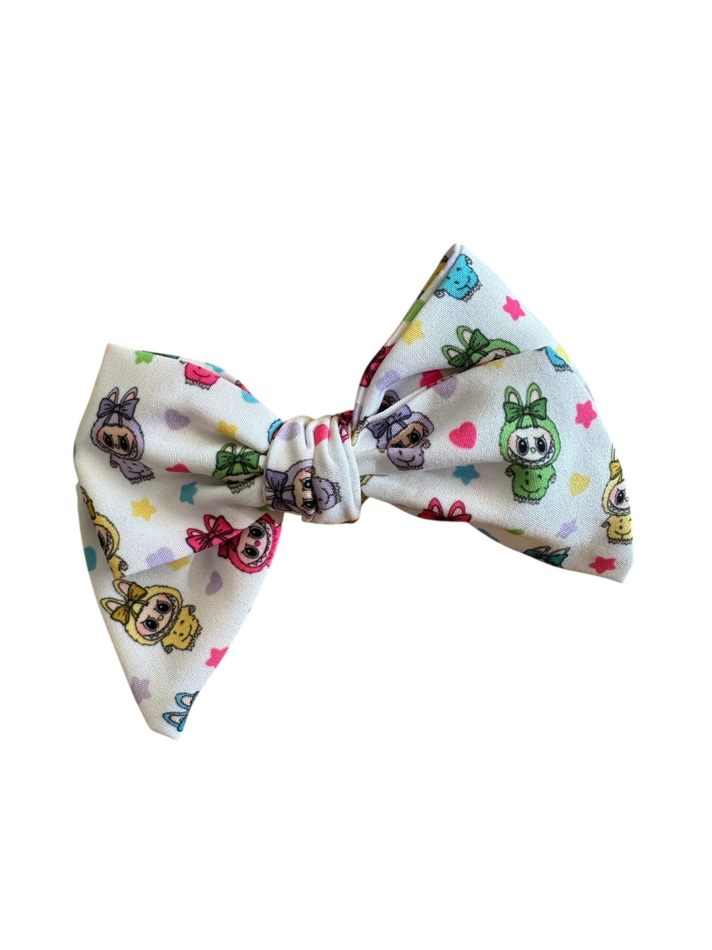 Labu Character Hair Bows for Girls - Bright Colored Fabric Bow Set with Alligator Clips