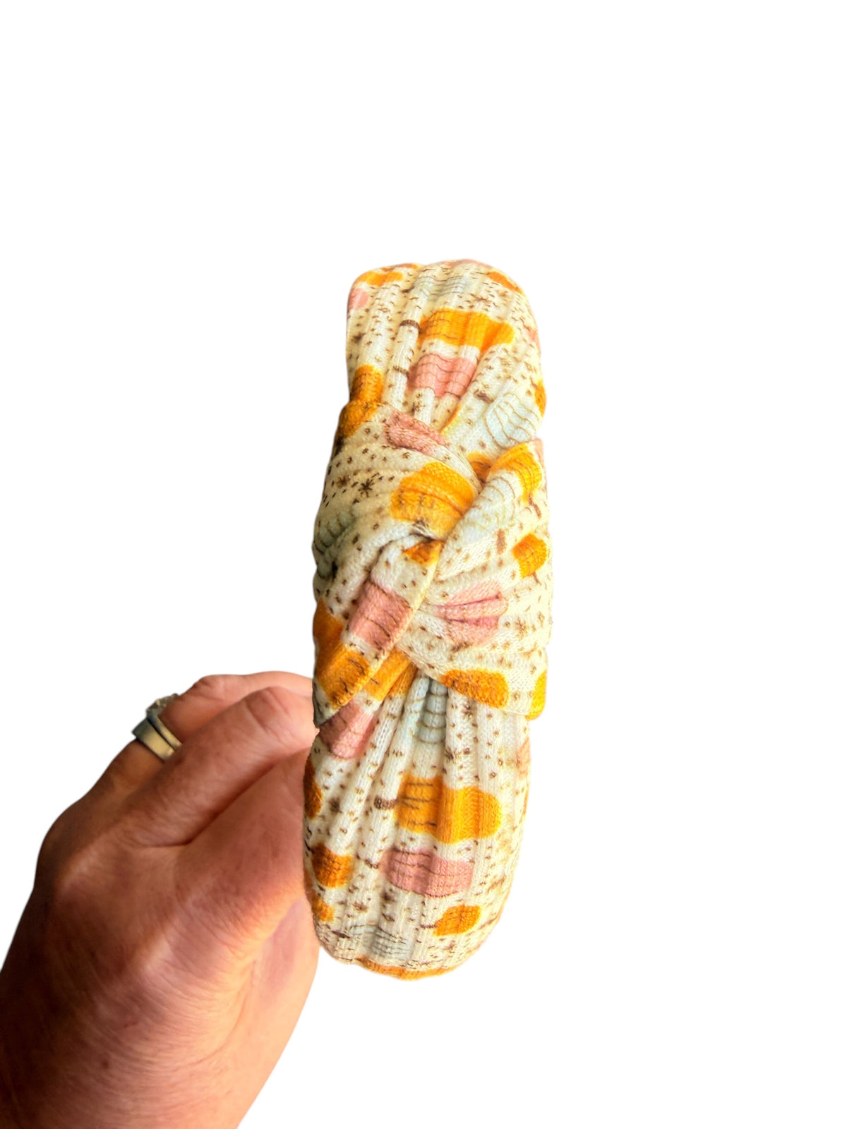 Fall Pumpkin Print Knotted Headband for Girls – Autumn Fabric Headband