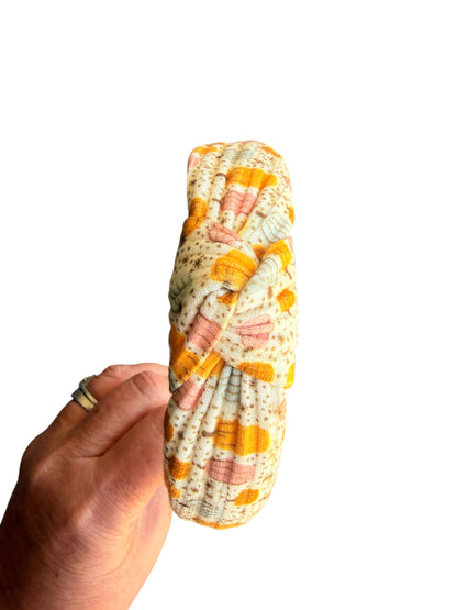 Fall Pumpkin Print Knotted Headband for Girls – Autumn Fabric Headband