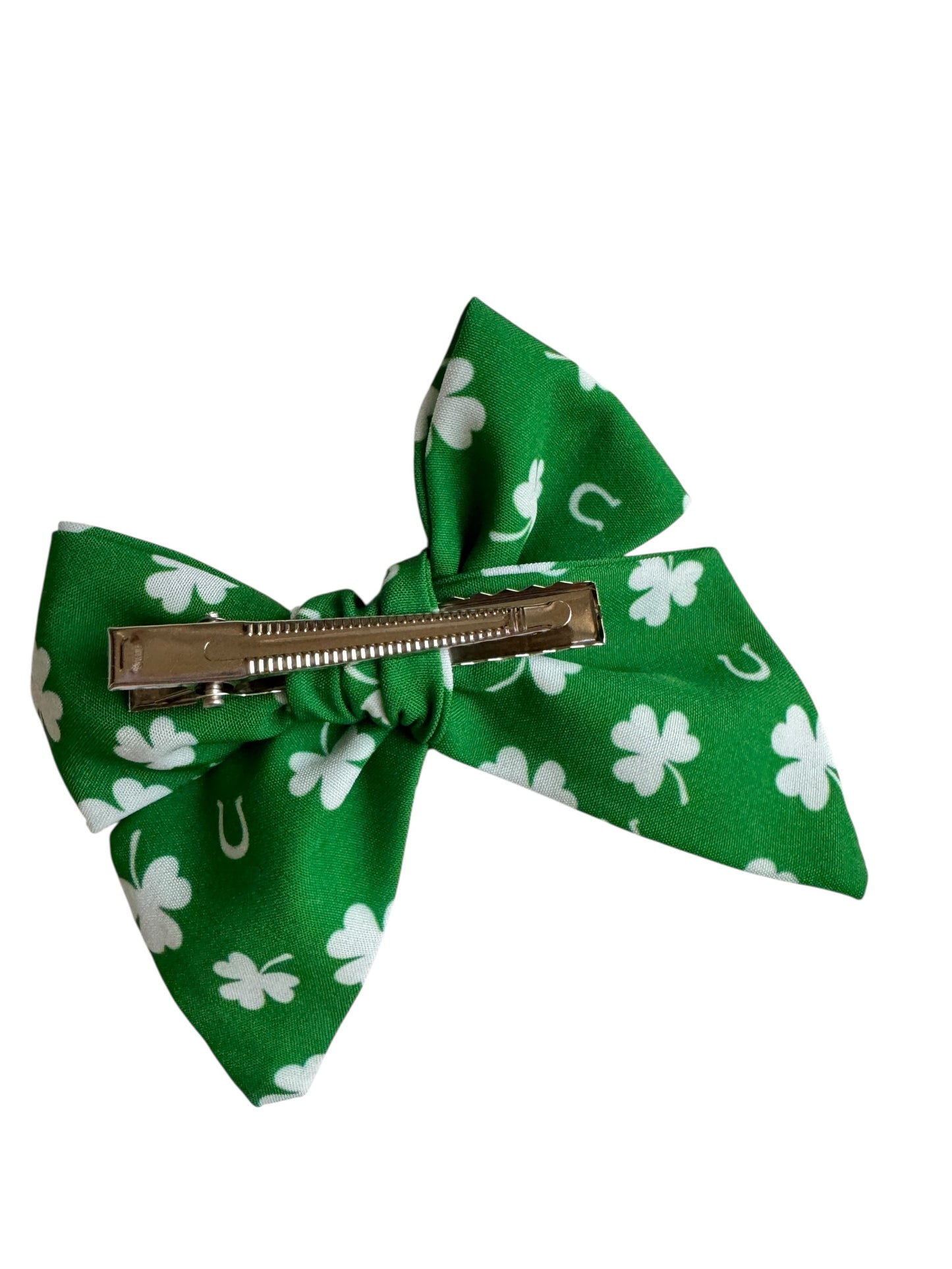 St. Patrick's Day Shamrock Hair Bows - Green Horseshoe Alligator Clips Set