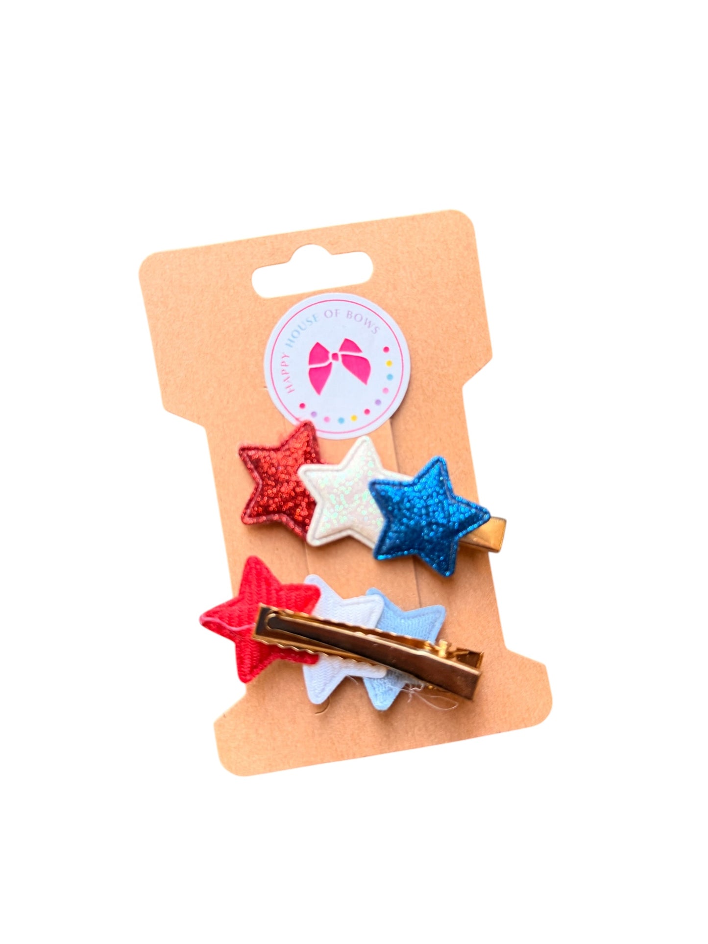 4th of July Glitter Star Hair Clips for Girls | Red, White & Blue