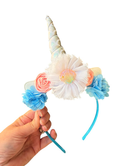 Seashell Mermaid Unicorn Headband for Girls | Unicorn Horn Kids Party Headband