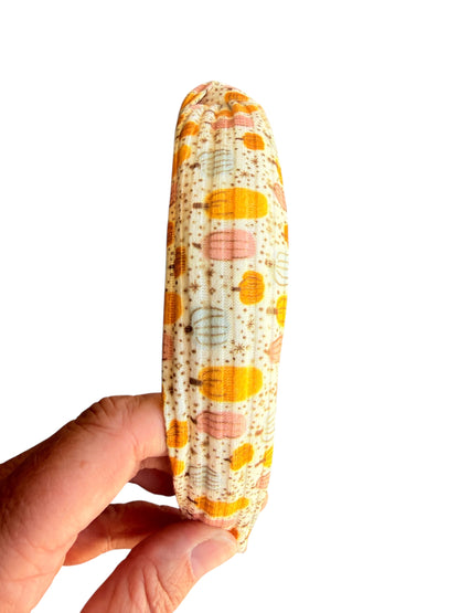 Fall Pumpkin Print Knotted Headband for Girls – Autumn Fabric Headband