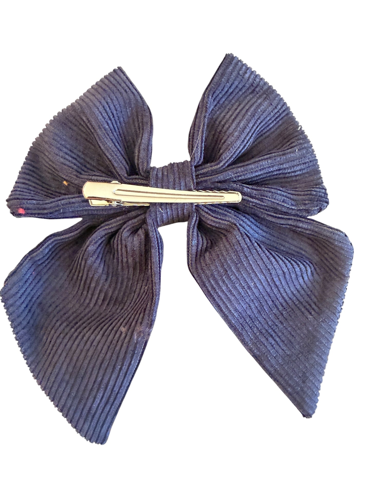 Ribbed Corduroy Sailor Hair Bow for Girls – Navy & Red