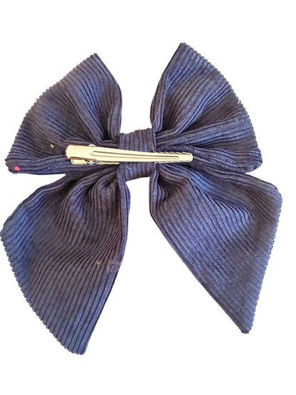 Ribbed Corduroy Sailor Hair Bow for Girls – Navy & Red