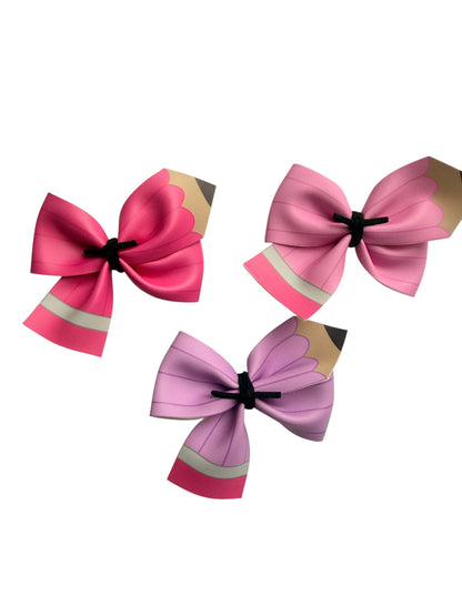 Colorful Crayon Faux Leather Hair Bow Clip for Girls – Back to School Hair Accessory