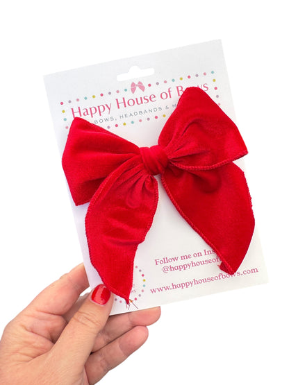 Velvet Holiday Hair Bows - Christmas Bows with Alligator Clip in Red, Green, or Pink