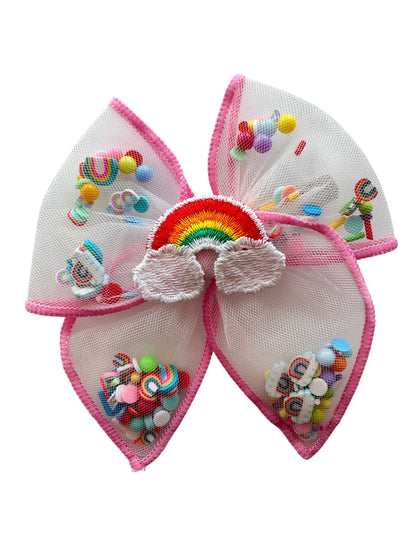 Spring Rainbow Shaker Hair Bow for Girls - Floral Confetti Alligator Clip