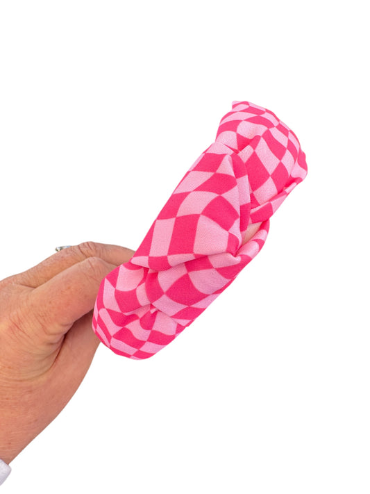 Hot Pink Checkered Headbands| Knotted Headband for Kids & Adults