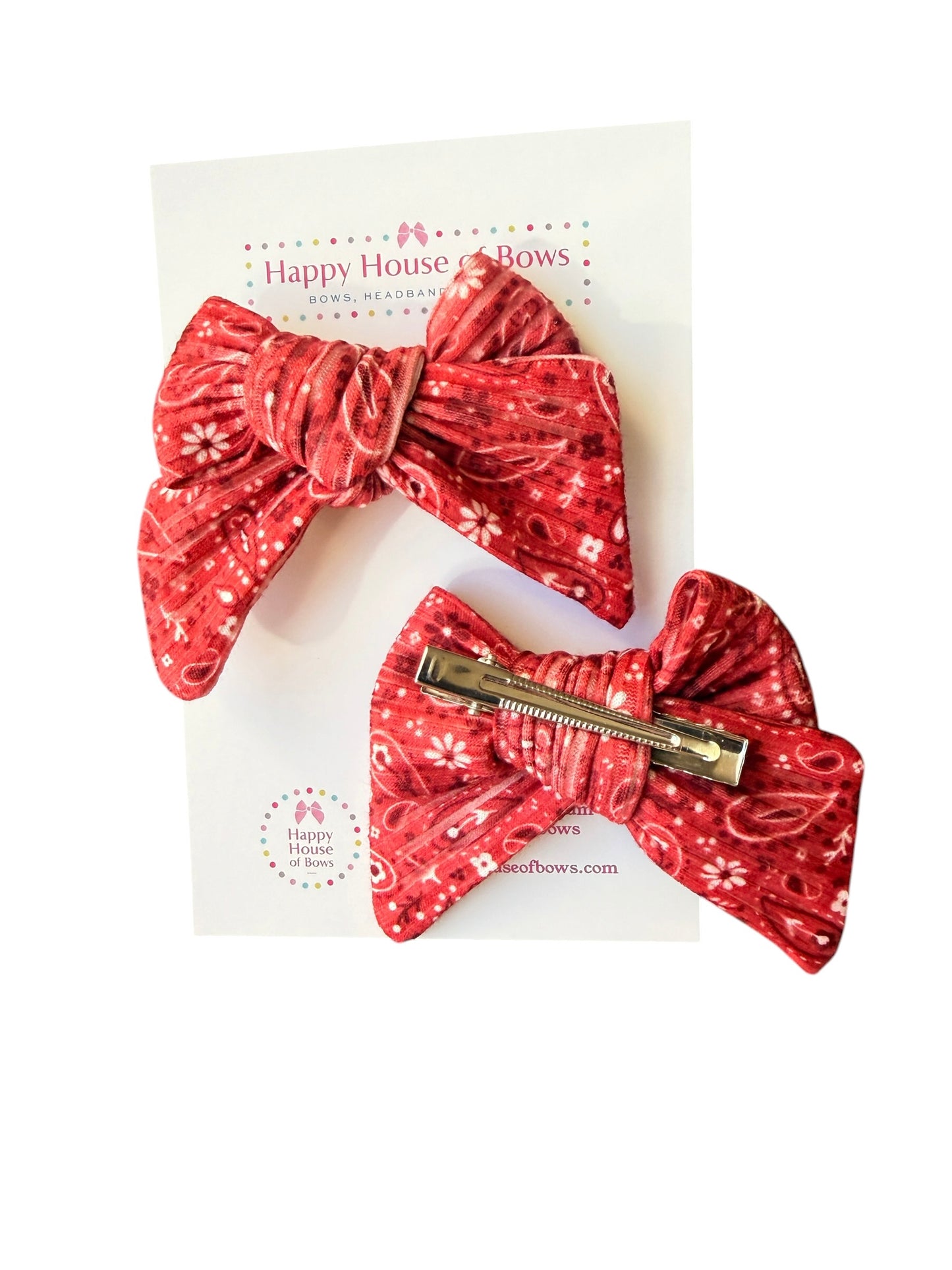 Red Bandana Hair Bows for Little Girls