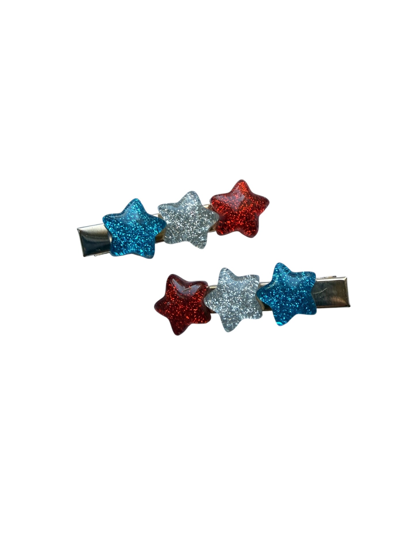 Patriotic Resin Stars Alligator Clips for Girls – Red, White & Blue 4th of July Hair Accessories (Set of 2)