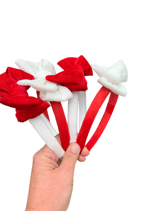 Red and White Corduroy Headbands