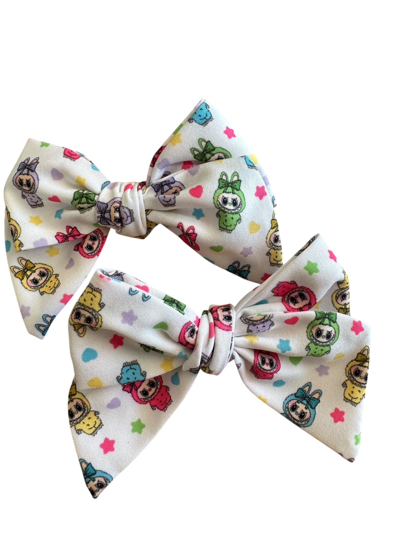 Labu Character Hair Bows for Girls - Bright Colored Fabric Bow Set with Alligator Clips